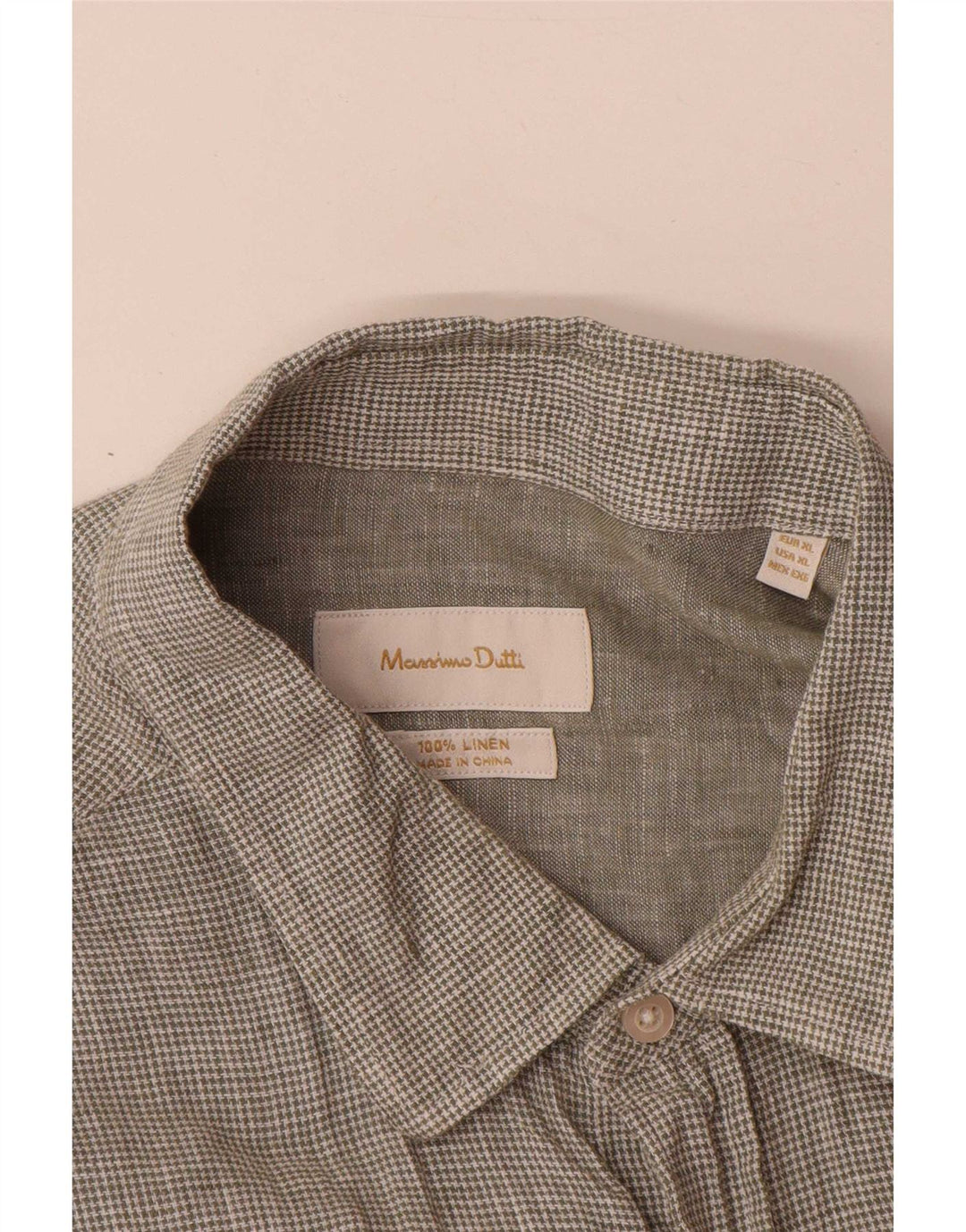 Camisa masculina Massimo Dutti XL verde houndstooth linho
