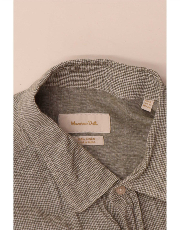 Camisa masculina Massimo Dutti XL verde houndstooth linho