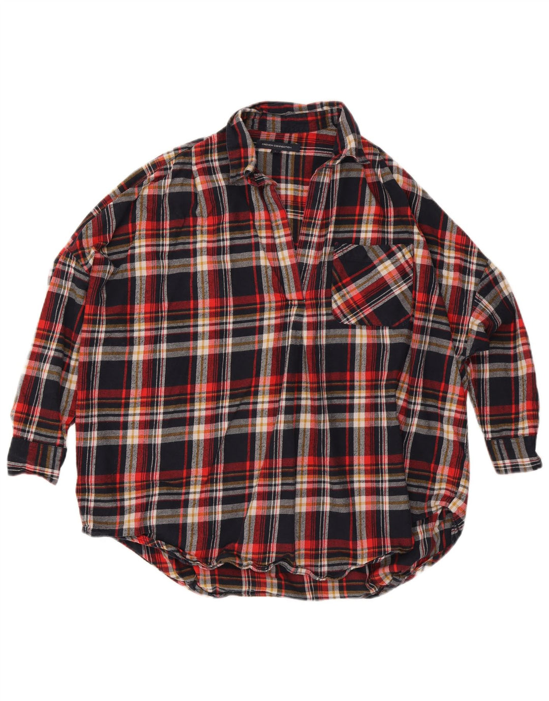 Camisa de flanela feminina French Connection UK 14 grande xadrez multicolorida