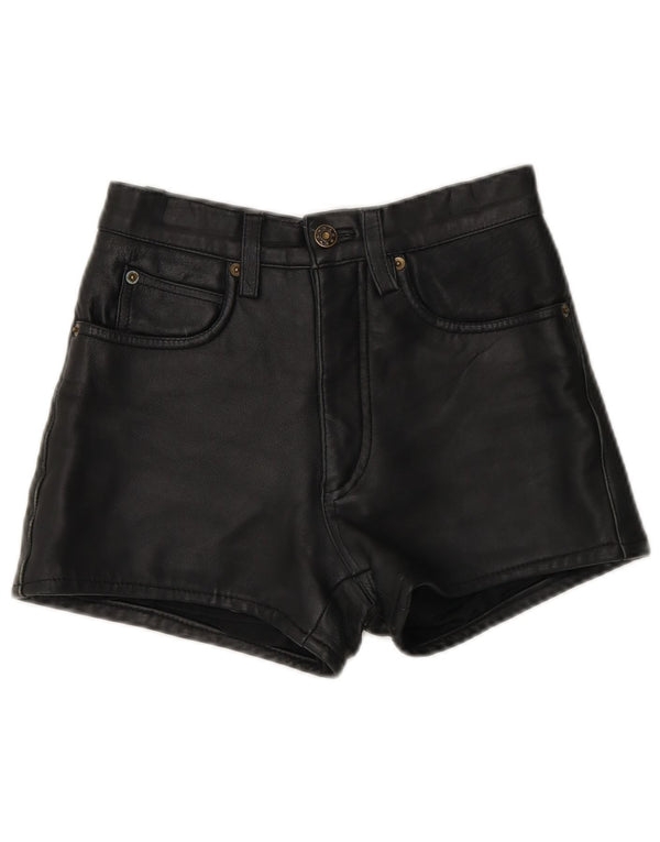 Shorts de couro feminino vintage W26 pequeno couro preto