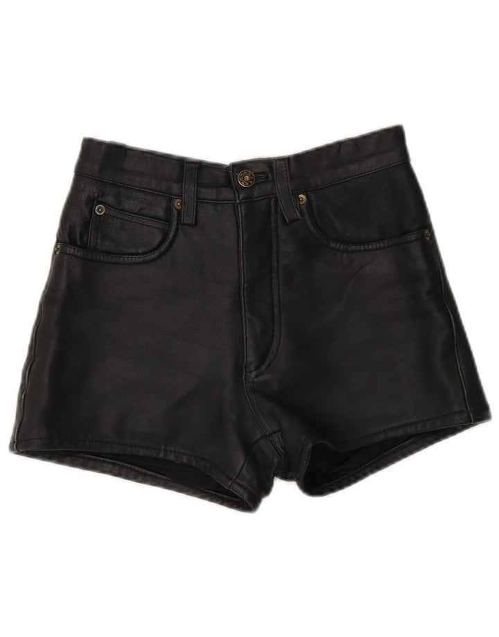 Shorts de couro feminino vintage W26 pequeno couro preto