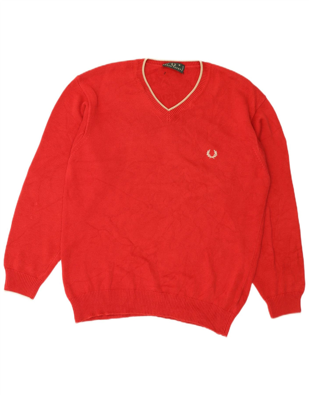 Suéter masculino Fred Perry com decote em V de algodão vermelho médio