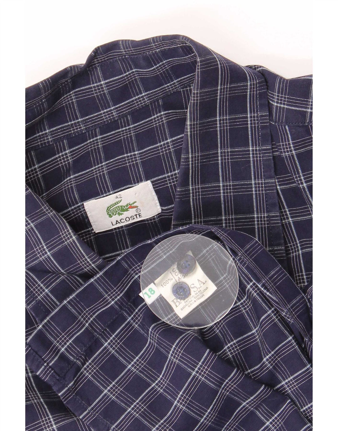 Camisa masculina Lacoste tamanho 42 grande algodão xadrez azul marinho