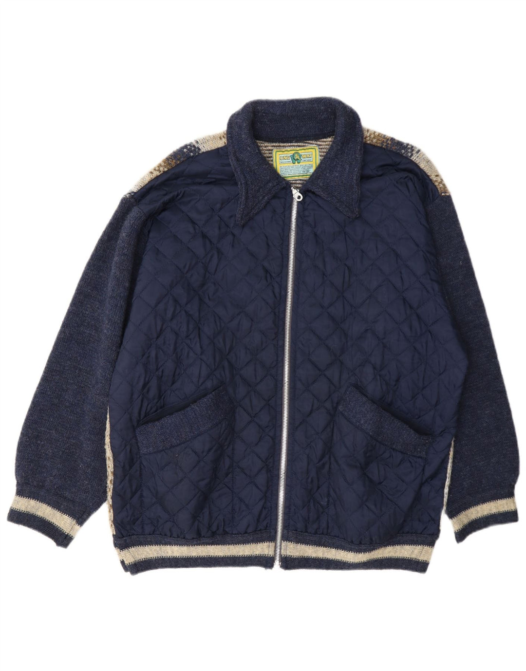 Jaqueta acolchoada masculina ONE WAY UK 40 grande lã azul marinho