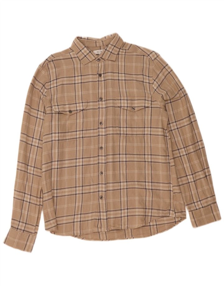 Camisa masculina de flanela Reiss Regular Fit XL algodão xadrez bege