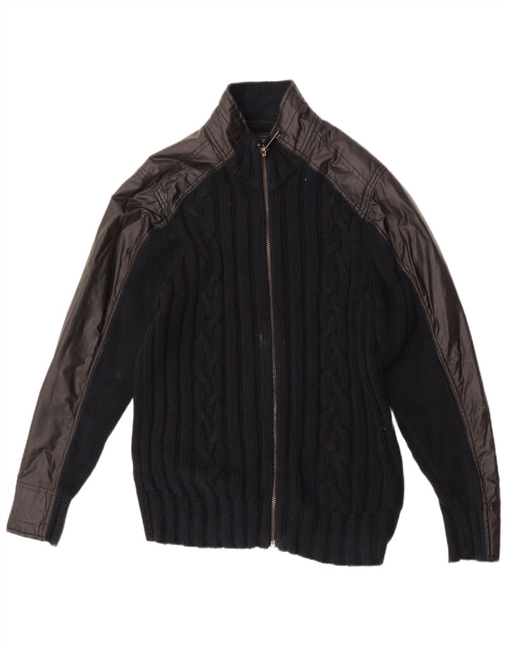 Guess Suéter Cardigan Masculino Grande Algodão Preto
