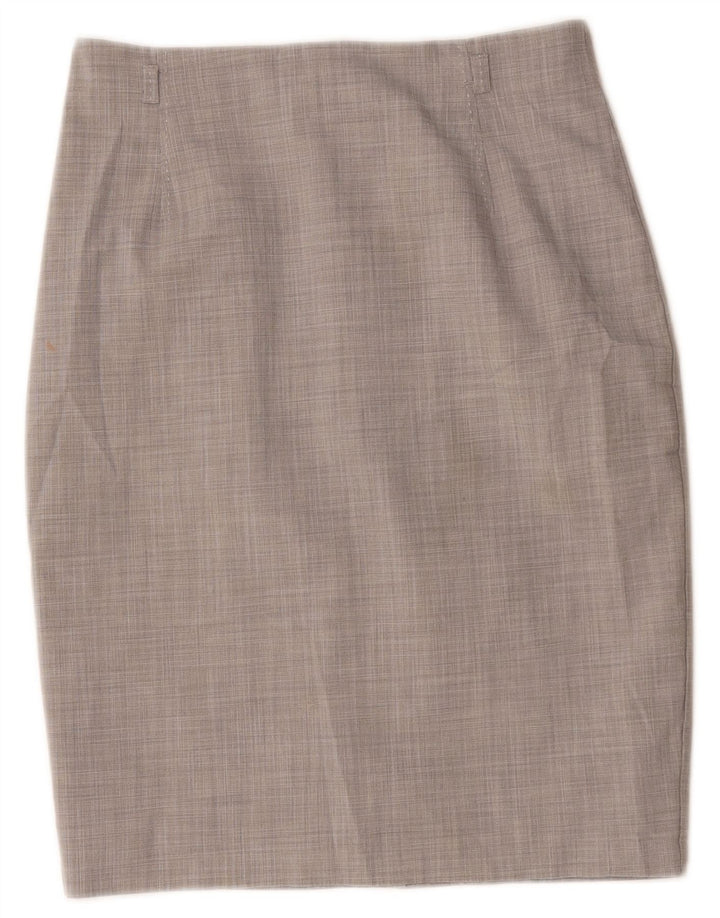 Saia lápis feminina Marks & Spencer Reino Unido 10 pequena W30 poliéster cinza