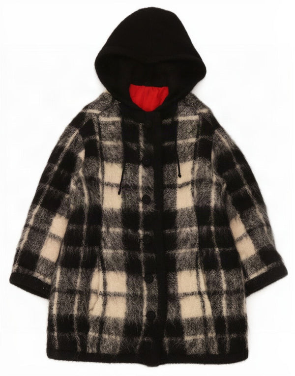 Vintage Womens Hooded Windbreaker Coat UK 10 Small Black Check
