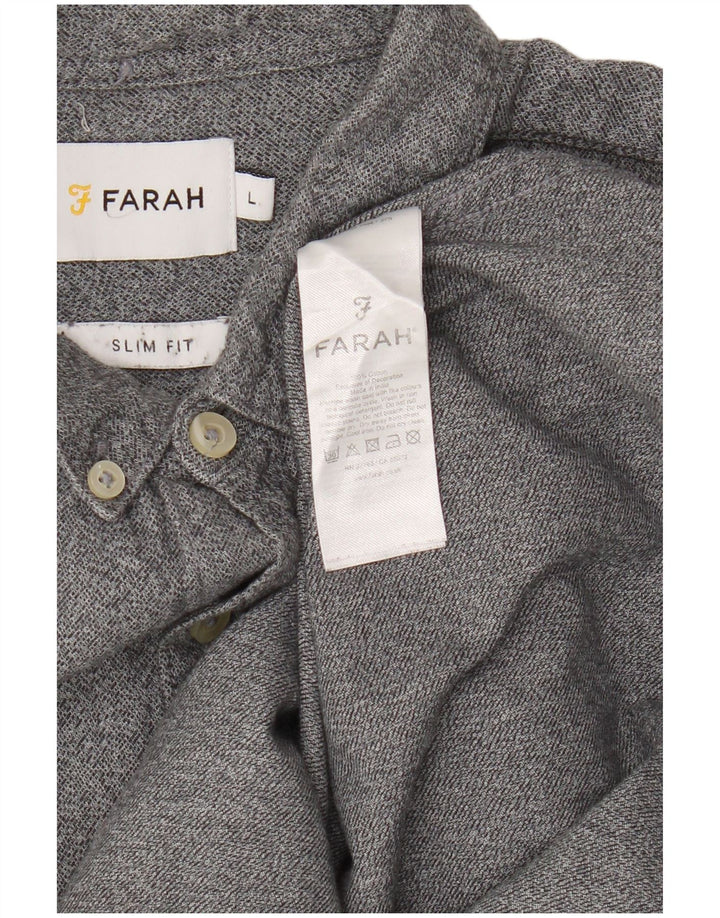 Camisa masculina Farah Slim Fit grande algodão cinza