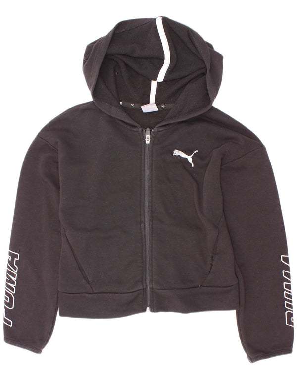 Suéter Puma feminino com capuz e zíper gráfico 9-10 anos algodão preto