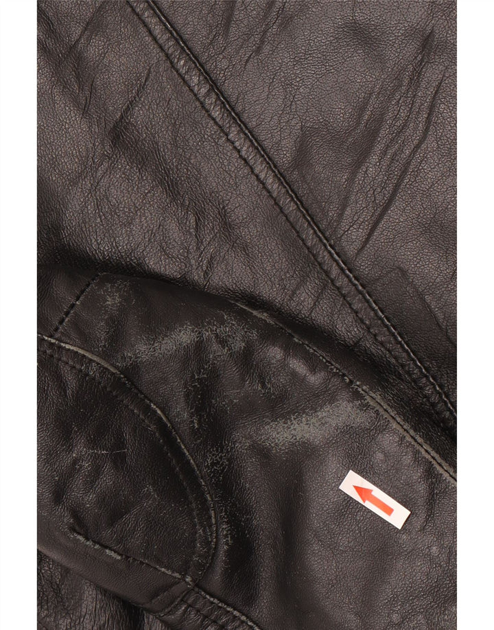 Jaqueta de motociclista de couro vintage feminino UK 10 couro preto pequeno