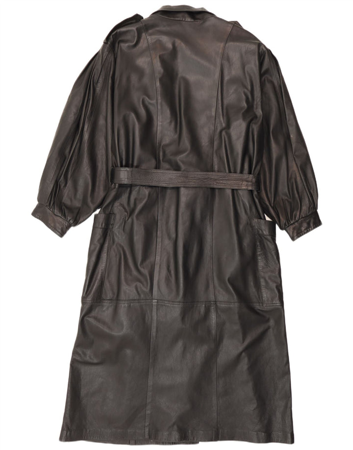 Casaco de couro militar feminino vintage UK 14 médio preto