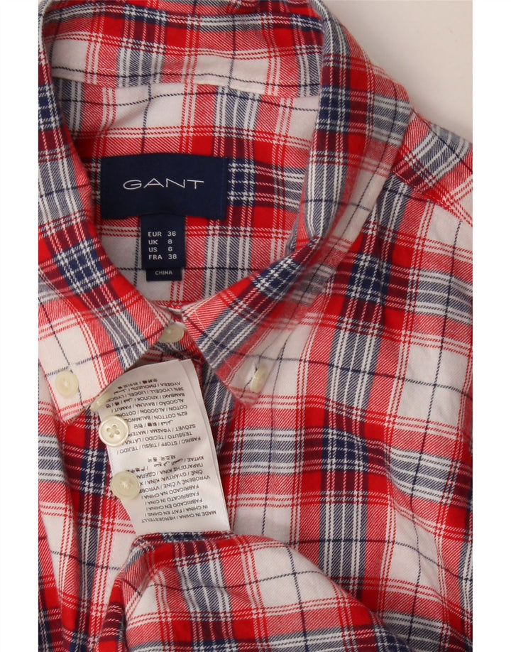 Camisa feminina de flanela grande com palangre GANT Reino Unido 8 pequeno algodão xadrez vermelho