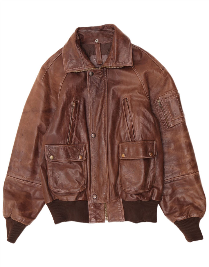 Jaqueta bomber de couro masculina vintage IT 52 2XL marrom
