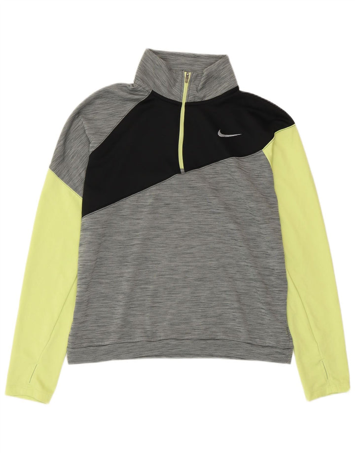 NIKE Womens Dri Fit Pullover Treino Top UK 14 Medium Grey Colourblock
