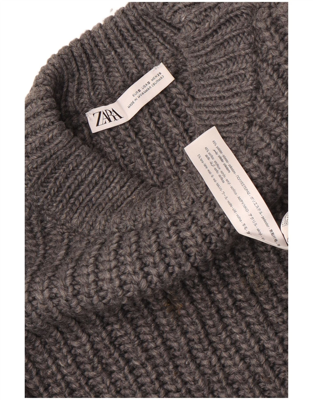 Zara Suéter feminino oversized com gola canoa Reino Unido 10 pequeno poliéster cinza