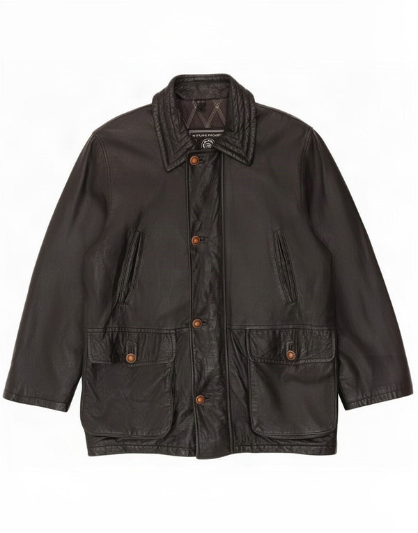 Salvatore Lepore Mens Leather Coat IT 52 XL Black