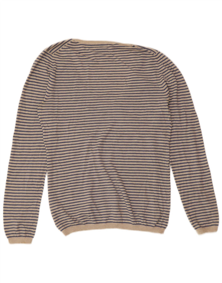 Suéter feminino MASSIMO DUTTI com decote em V Reino Unido 18 XL Caxemira listrada azul