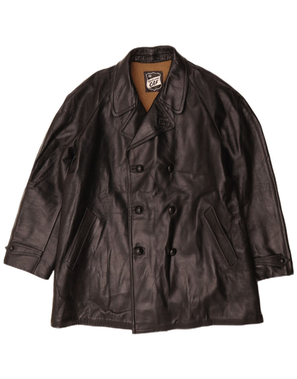 Jaqueta de couro vintage masculina com peito duplo IT 58 4XL preta