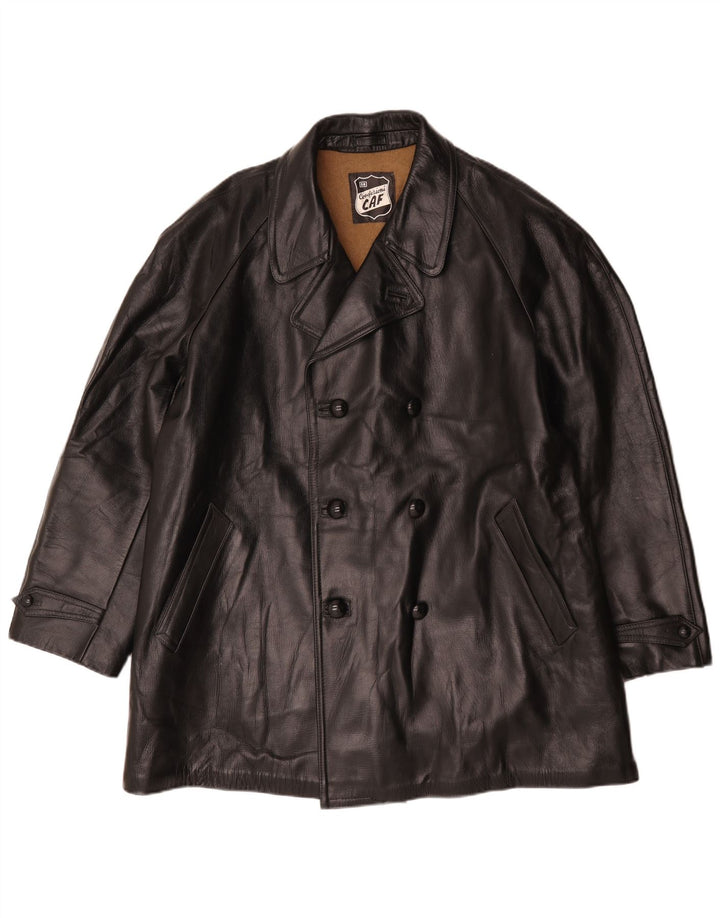 Jaqueta de couro vintage masculina com peito duplo IT 58 4XL preta