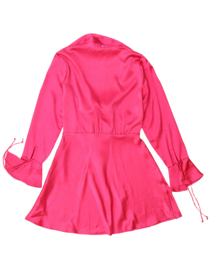 Vestido feminino Zara manga comprida evasê Reino Unido 14 poliéster rosa médio