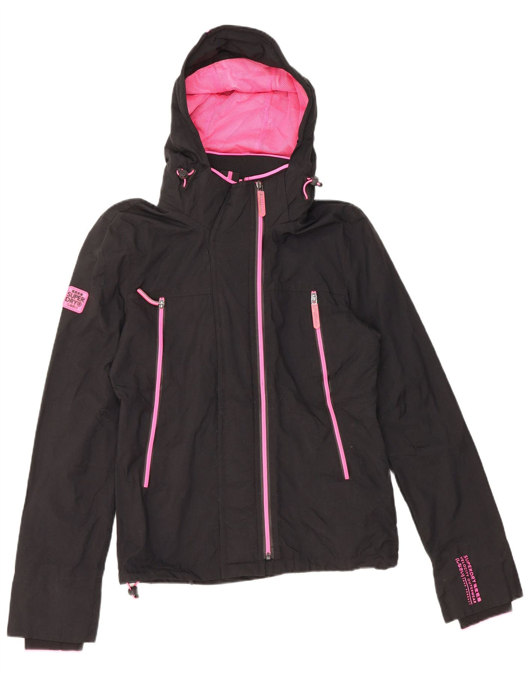 Jaqueta de chuva feminina SUPERDRY com capuz UK 10 pequena nylon preta
