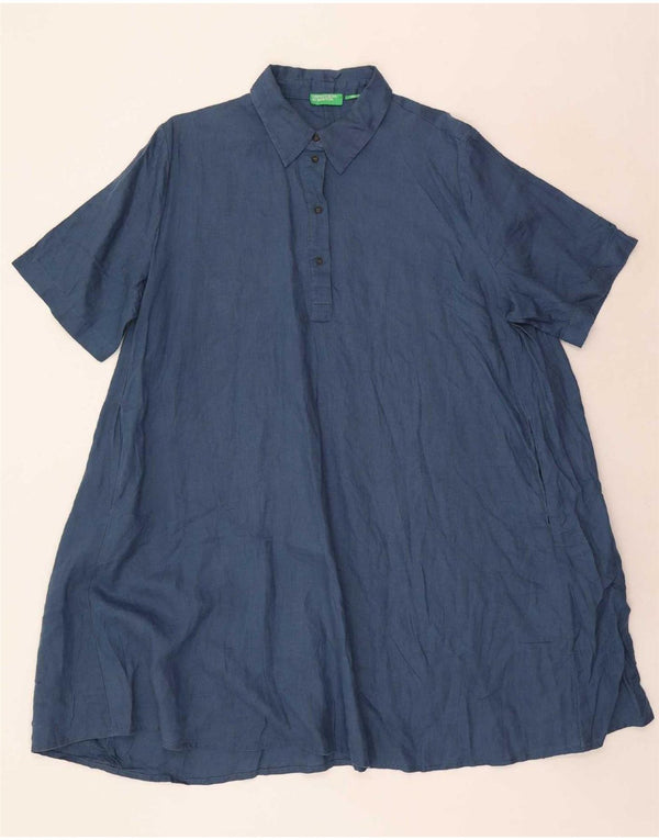 Benetton vestido camisa feminino oversized UK 18 XL linho azul marinho