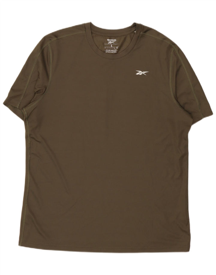 Camiseta masculina Reebok Top grande poliéster cáqui