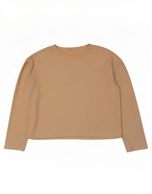 Zara Mens Loose Fit Top Manga Longa Grande Bege