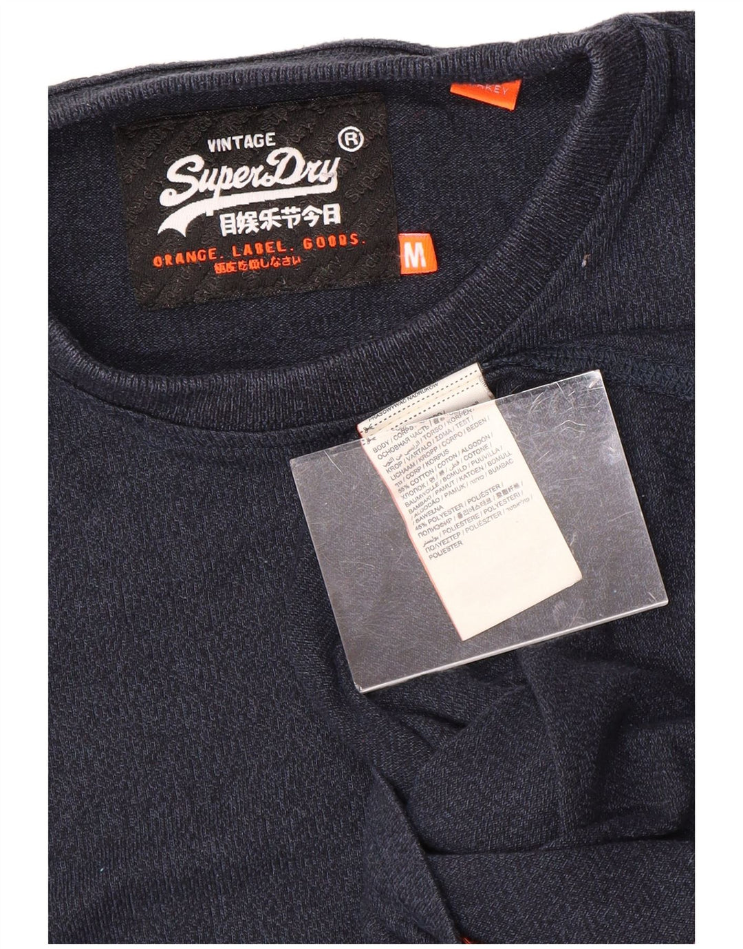 Camiseta masculina SUPERDRY Top médio algodão manchado azul marinho