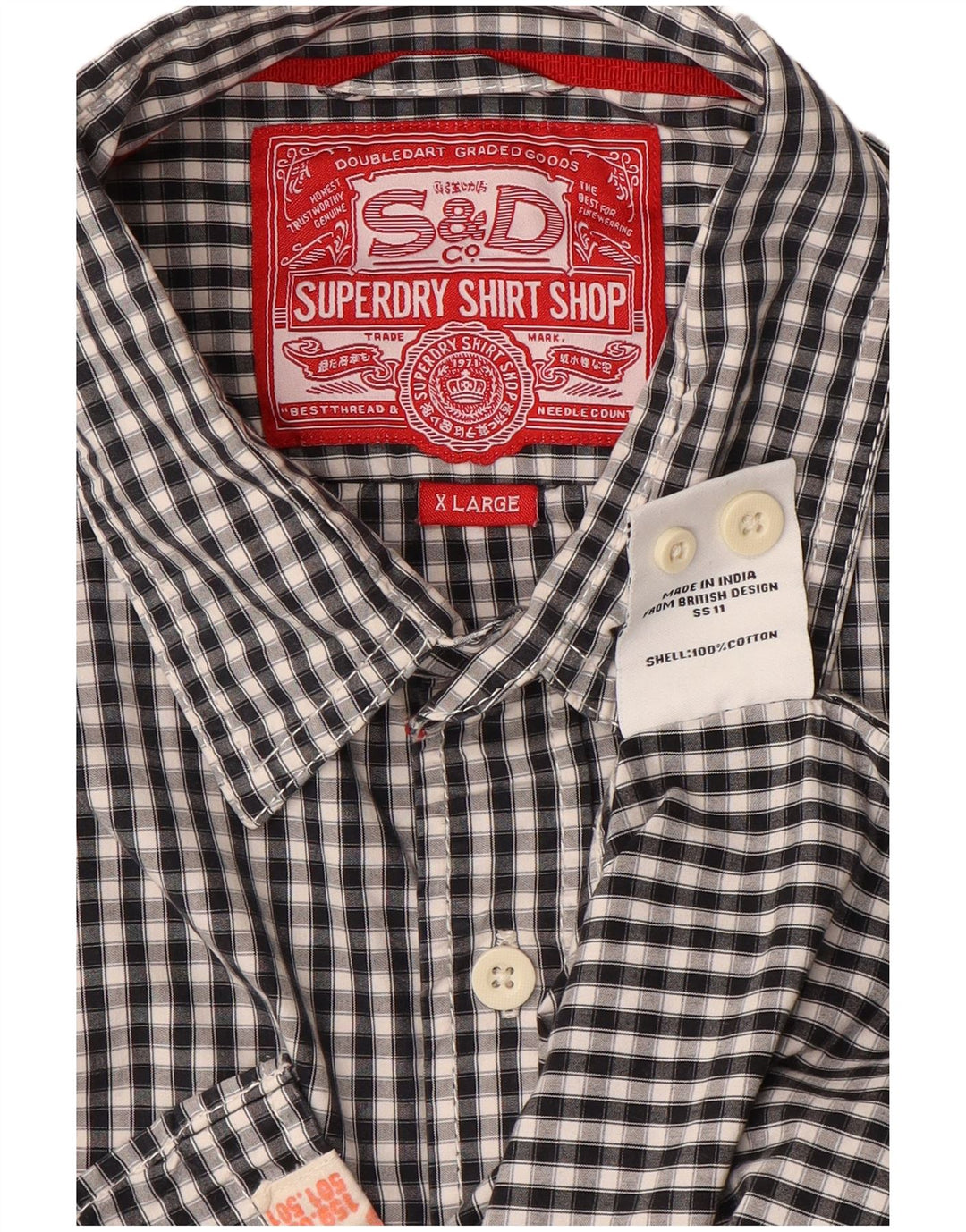 Camisa masculina SUPERDRY XL preta algodão guingão