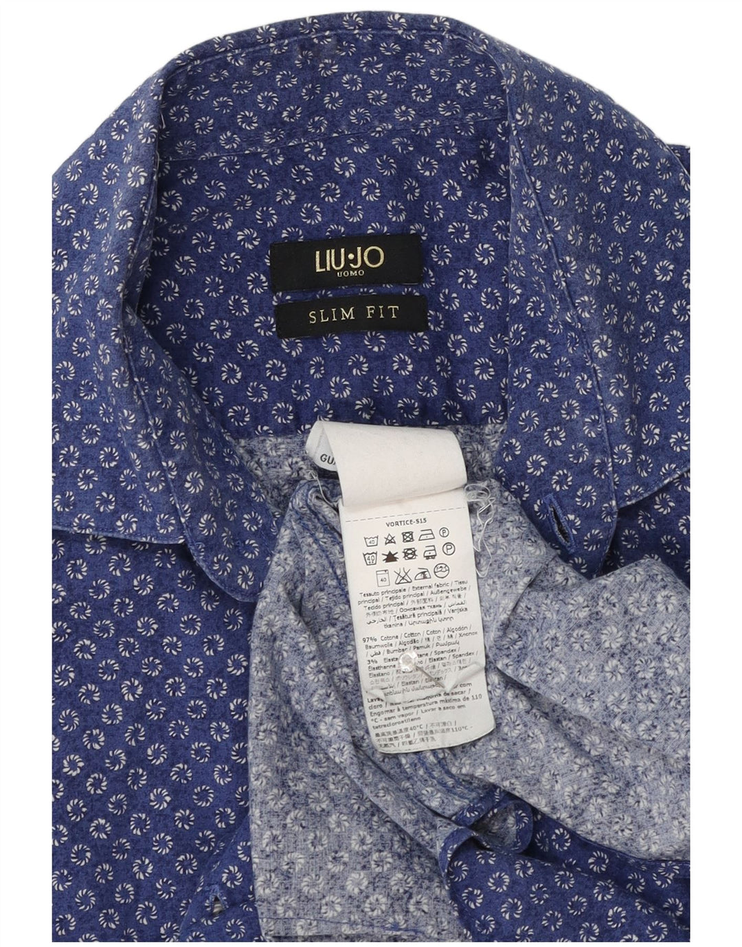 Liu Jo Camisa masculina slim fit de algodão manchado azul médio