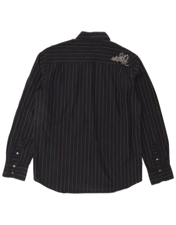 Camisa masculina Quiksilver pequena listrada azul marinho de algodão