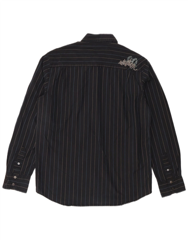 Camisa masculina Quiksilver pequena listrada azul marinho de algodão