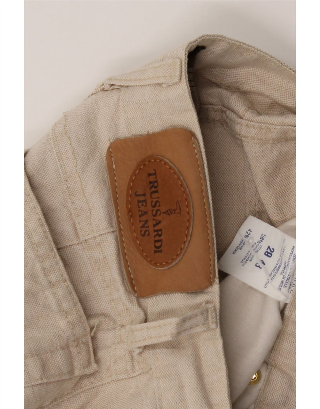 TRUSSARDI Womens Slim Casual Trousers W28 L29 Beige Cotton Vintage Trussardi and Second-Hand Trussardi from Messina Hembry 