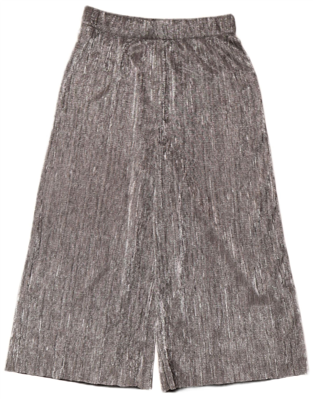 ZARA Calça capri feminina de perna larga XS W24 L20 poliéster prateado