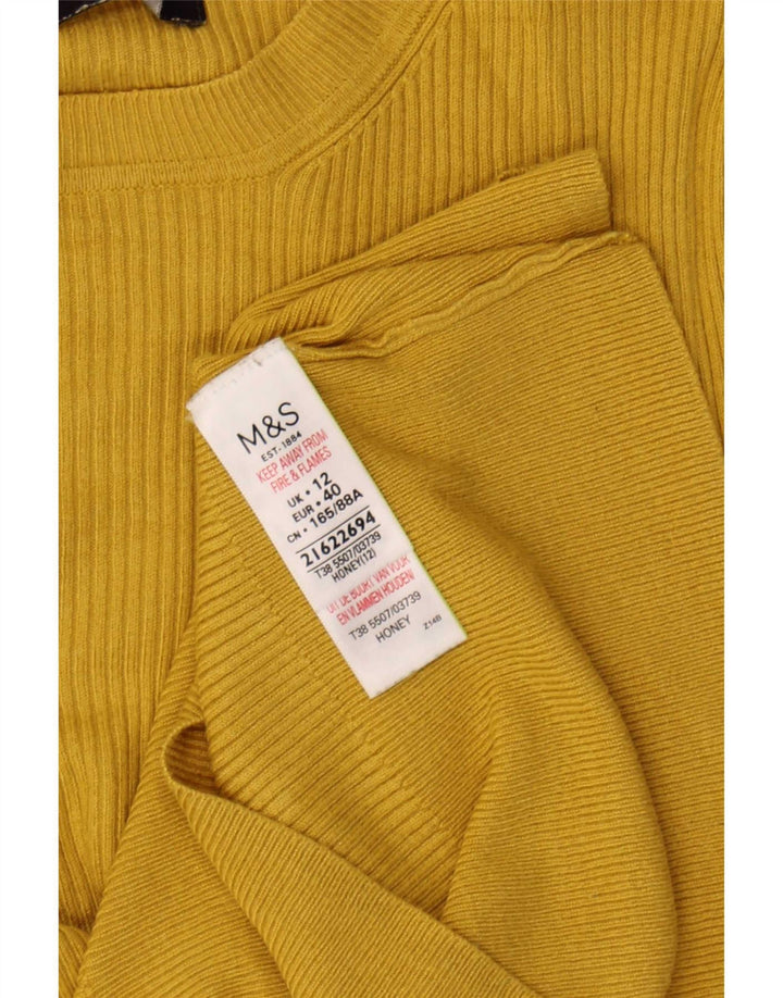 Suéter feminino Marks & Spencer com gola redonda Reino Unido 12 viscose amarela média