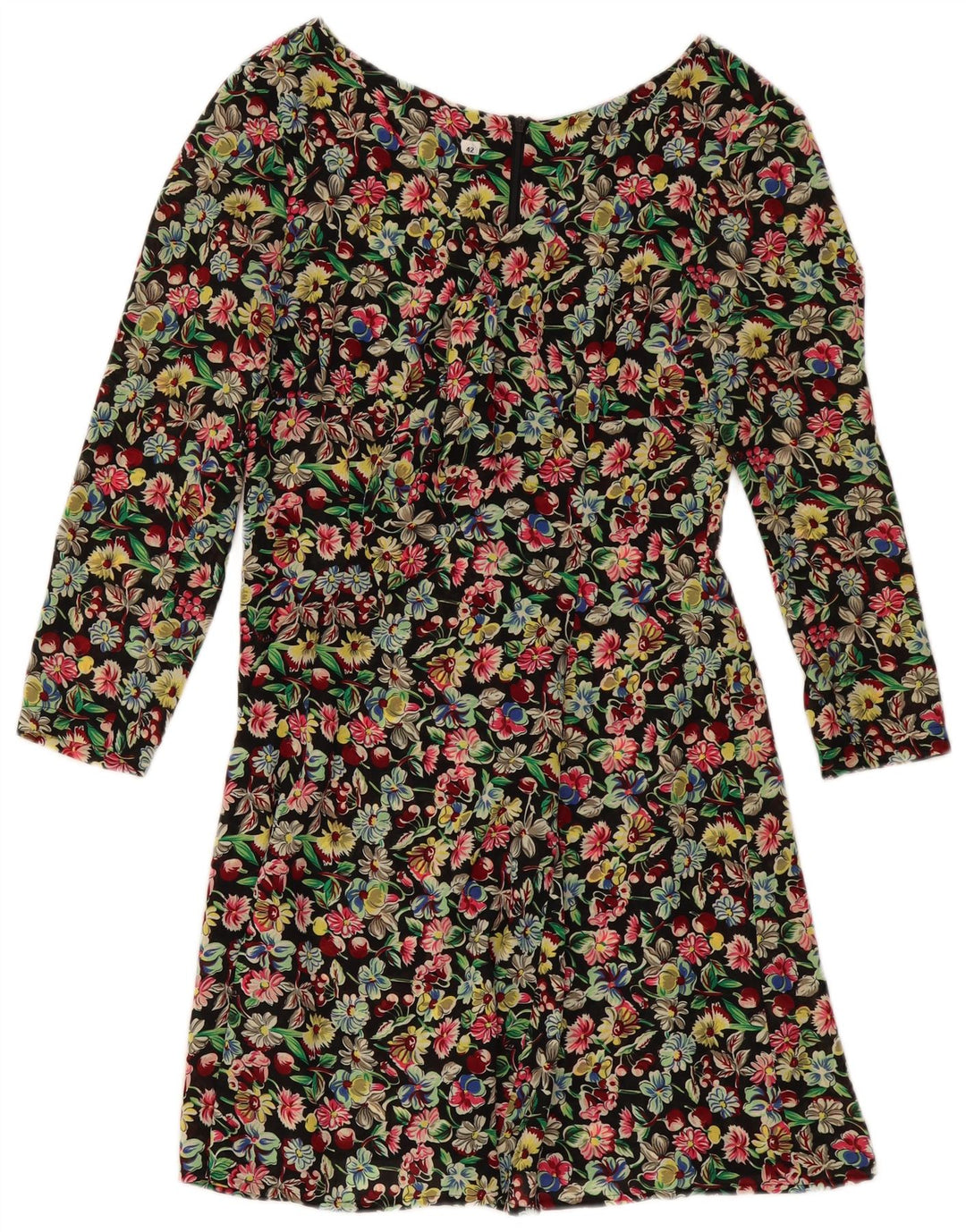 Vestido feminino VINTAGE manga comprida linha A IT 42 médio floral multicolorido