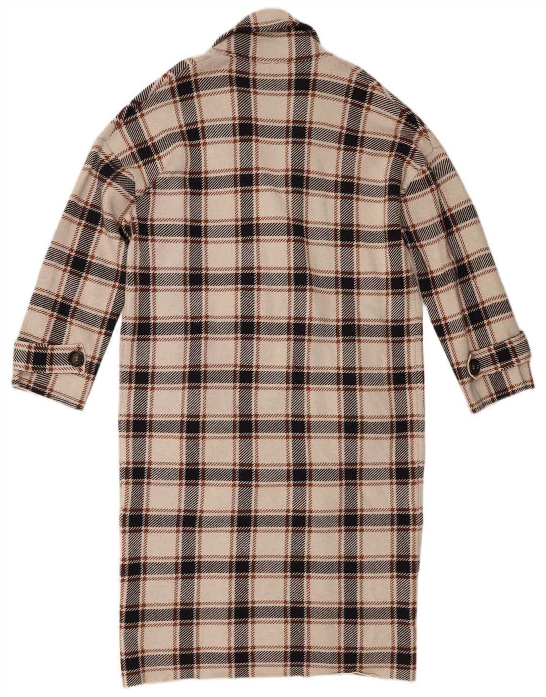 Casaco feminino Zara com peito duplo Reino Unido 10 pequeno bege xadrez viscose