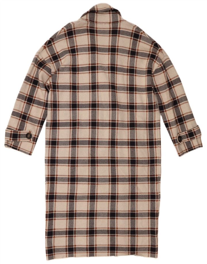 Casaco feminino Zara com peito duplo Reino Unido 10 pequeno bege xadrez viscose
