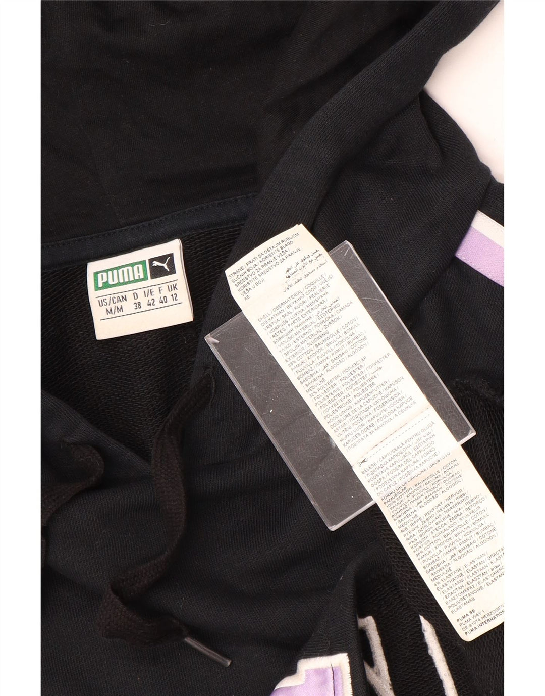 PUMA feminino oversized crop moletom com capuz UK 12 médio preto colorblock