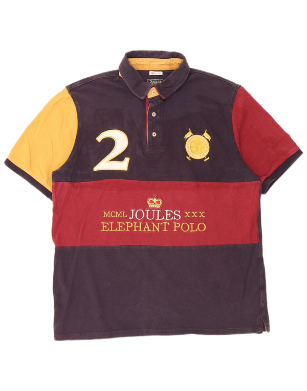 Camisa polo masculina Joules Graphic Classic Fit grande bloco colorido azul marinho