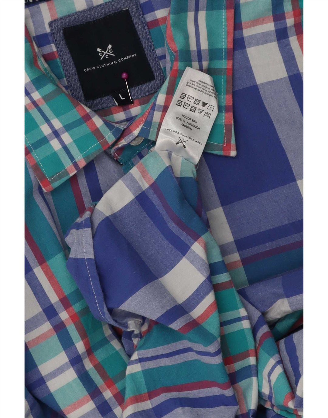 Crew Clothing Camisa masculina de manga curta grande algodão xadrez azul