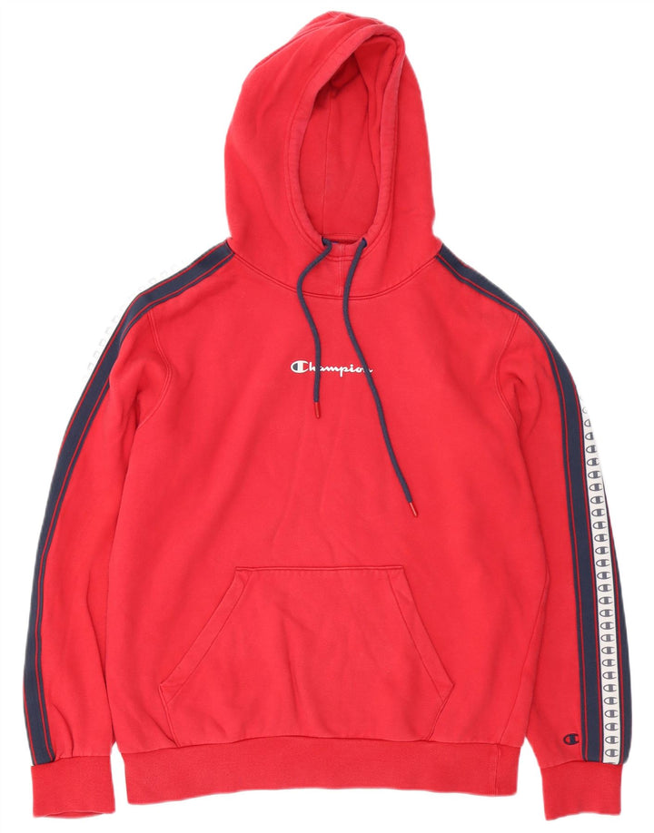 CHAMPION Suéter com capuz gráfico masculino grande bloco colorido vermelho