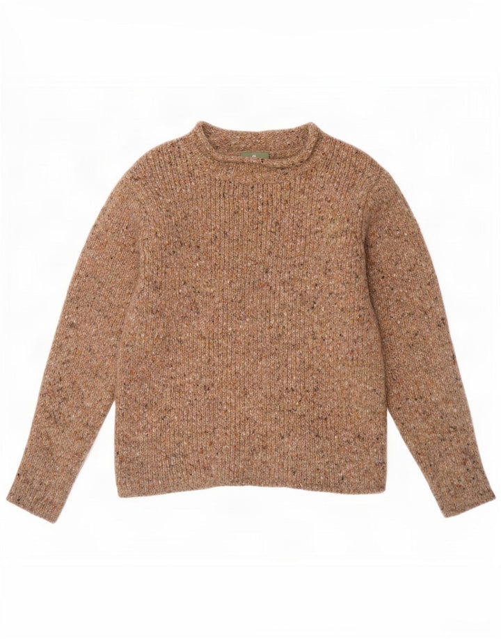 Suéter feminino Aran com gola tartaruga grande, Reino Unido 10, pequeno, bege, salpicado