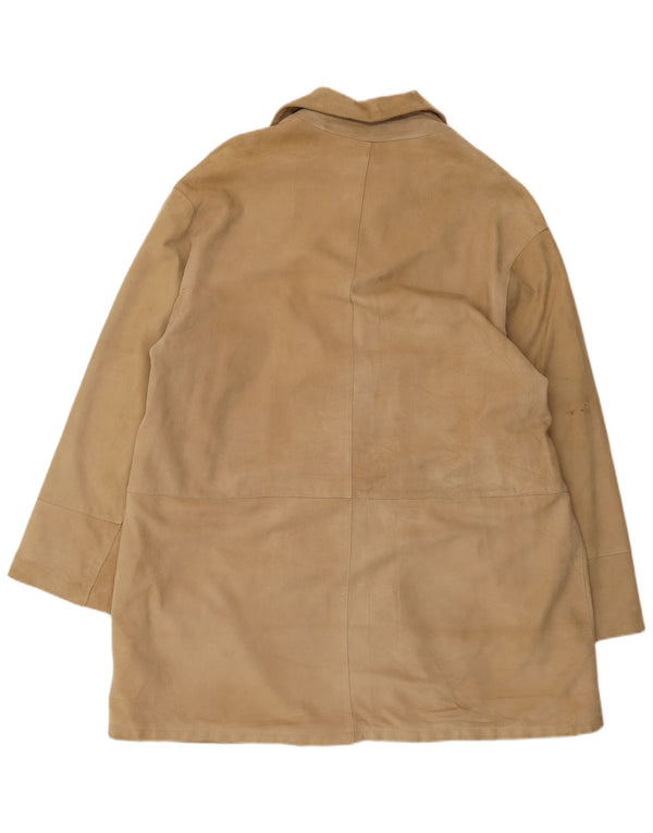 Sobretudo feminino de camurça VINTAGE IT 46 couro bege grande