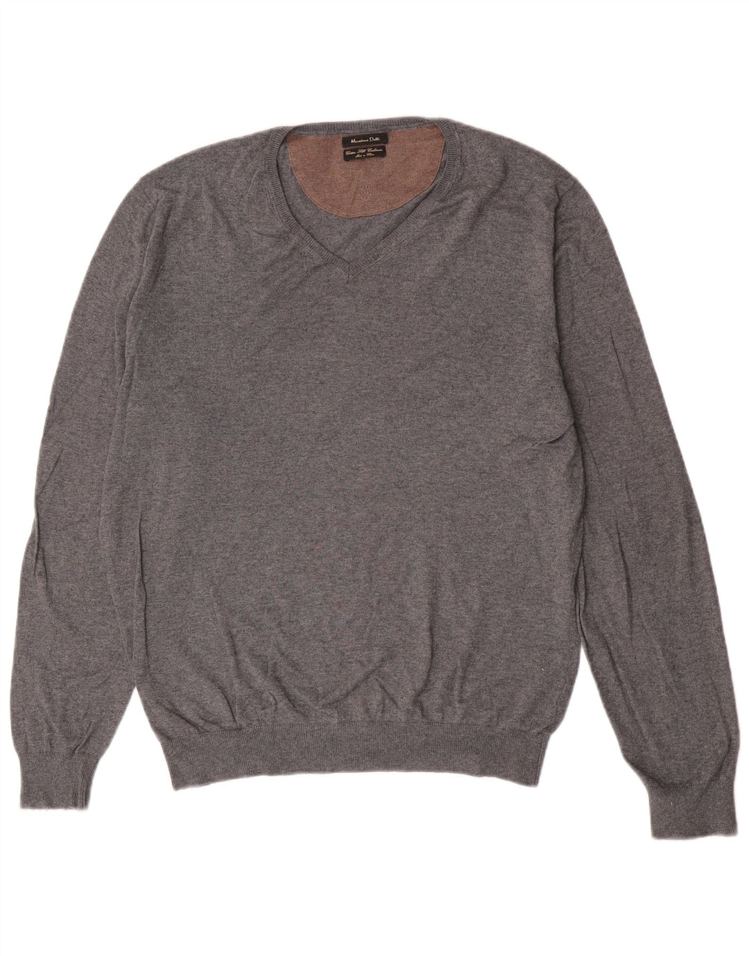 Suéter masculino Massimo Dutti com decote em V grande algodão cinza clássico