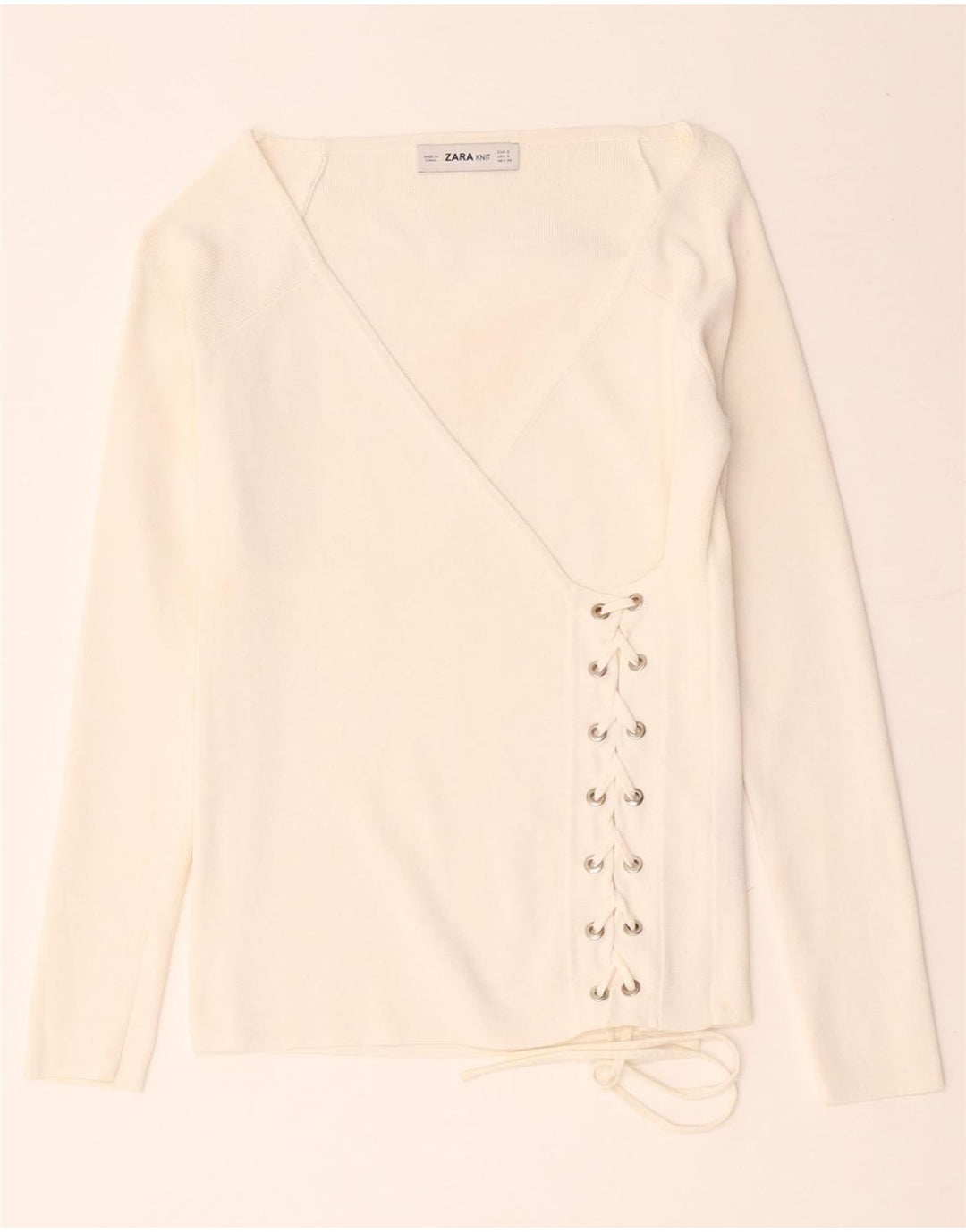 Blusa feminina Zara manga comprida envolvente Reino Unido 8 pequena viscose branca