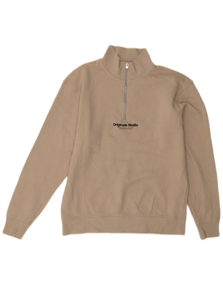 Jack & Jones moletom masculino com zíper e gola alta de algodão bege médio