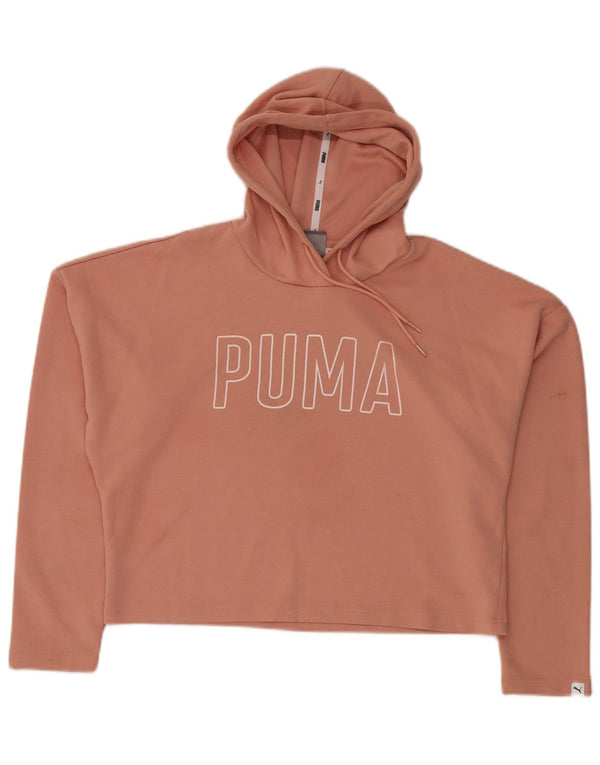 PUMA feminino oversized crop gráfico moletom com capuz UK 12 médio rosa